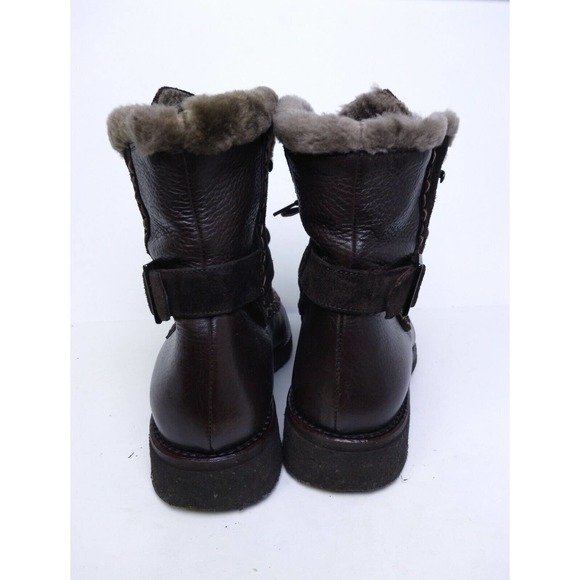 Bally Boots Womens Size 6 Makila Brown Leather Fur Lined Lace Up Winter Shoes - Picture 4 of 10